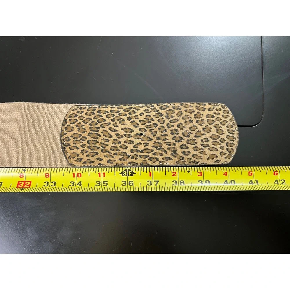 Womens XL Wide Leopard Print Elastic Waist Belt‎ Bronze Buckle Animal Print Tan